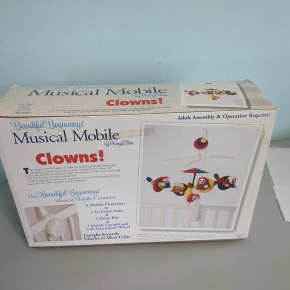 Vintage Pansy Ellen 1992 Plush Clown Crib Mobile Trapeze Clowns Infant Baby - Picture 2 of 3